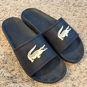 Lacoste Dark Blue Slides with White Logo